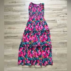 MELLODAY Magenta & Teal Floral Smocked Dress